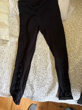 Fabletics Black Girls' Leggings with Lattice Side Panels